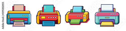 Colorful Collection of Four Different Inkjet Printers for Home Office or Business Use