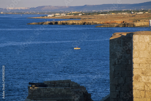 Monopoli, province of Bari, Puglia, Italy, the southern coast of Monopoli seen from the Carlo V castle