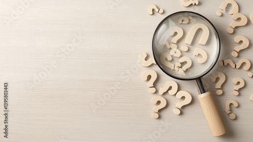 Obraz na płótnie Magnifying glass over scattered question marks, symbolizing search for answers w salonie