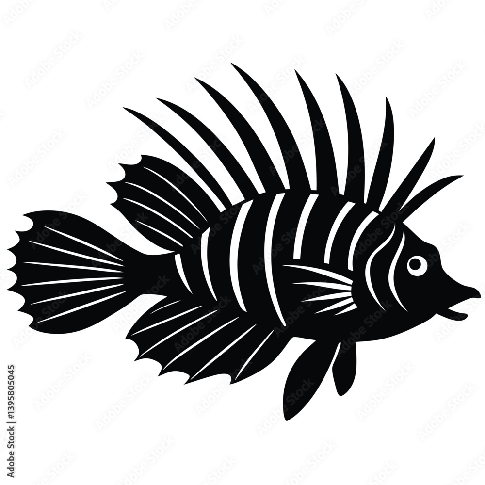 Fototapeta premium Lionfish silhouette vector isolated on white background