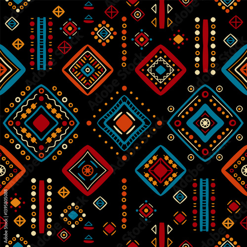 Ethnic seamless in native style. Vector pattern with African art decoration tribal geometric shape symbols. Folk background vector. Tent boarder backdrop. Abstract Aztec line motif