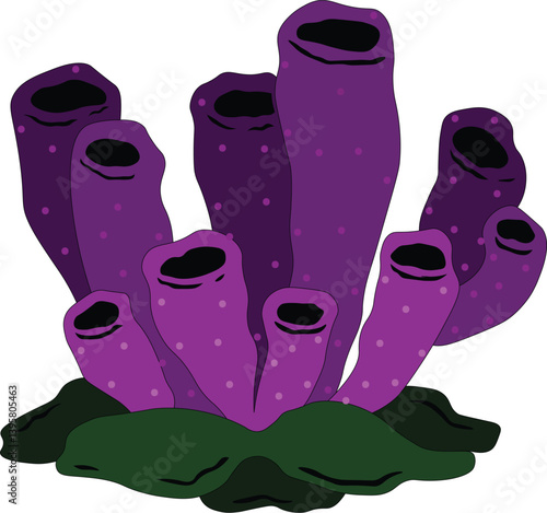 Underwater Purple Coral reef vector art  in white background