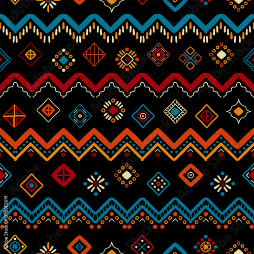 Ethnic seamless in native style. Vector pattern with African art decoration tribal geometric shape symbols. Folk background vector. Tent boarder backdrop. Abstract Aztec line motif