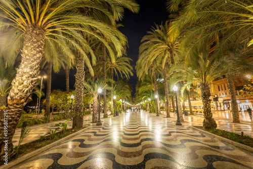 Obraz na płótnie Alicante. The promenade called the Esplanada de Espana. A night view. The start of the tourist season. Costa Blanca w salonie