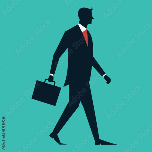 Vector art illustration of a businessman going to the office with a briefcase