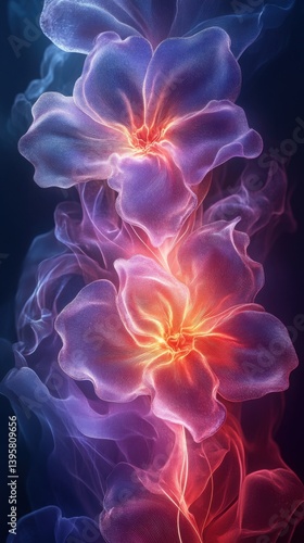 Abstract Floral Art: Vibrant Flower Design with Delicate Shapes and Ethereal Glow