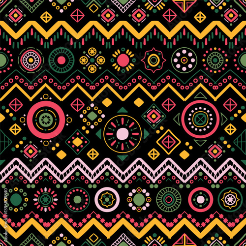 Ethnic seamless in native style. Vector pattern with African art decoration tribal geometric shape symbols. Folk background vector. Tent boarder backdrop. Abstract Aztec line motif