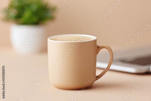 Wallpaper Mural clean minimalistic image of financial consultant desk with open laptop cup of coffee and plant Torontodigital.ca