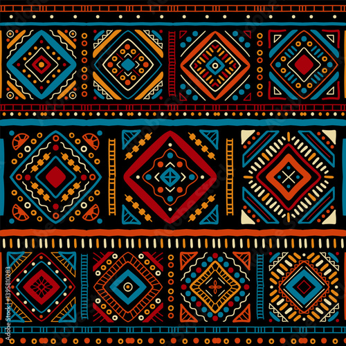 Ethnic seamless in native style. Vector pattern with African art decoration tribal geometric shape symbols. Folk background vector. Tent boarder backdrop. Abstract Aztec line motif