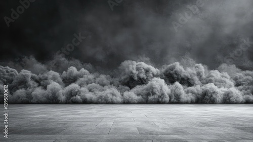 Smokey Cloudscape Ethereal haze covers ground, dark background