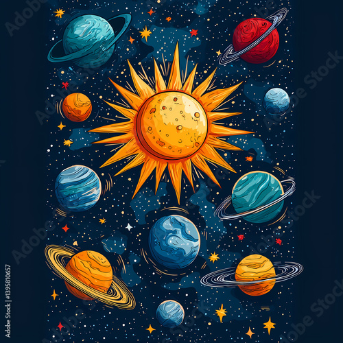 Cosmic dance of celestial bodies outer space digital artwork starry environment wide view astronomy concept