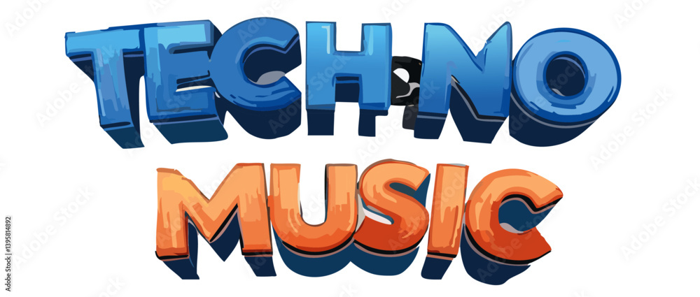 3d render old 80s Techno Music Text Vector Art design
