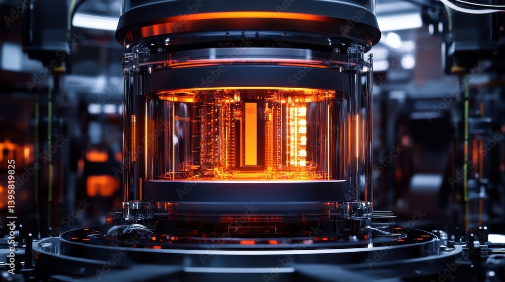 Obraz premium Quantum Processor Glowing Under Intricate Circuits