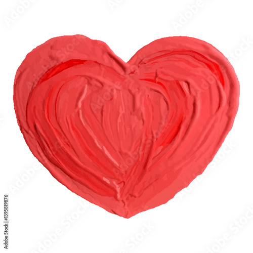 Obraz na płótnie Like kids hand painting acrylic, oil, gouache red heart shape of Valentine day. Doodle funny artistic background, banner, simple frame. Brush stroke impasto vector texture thick layer painting w salonie