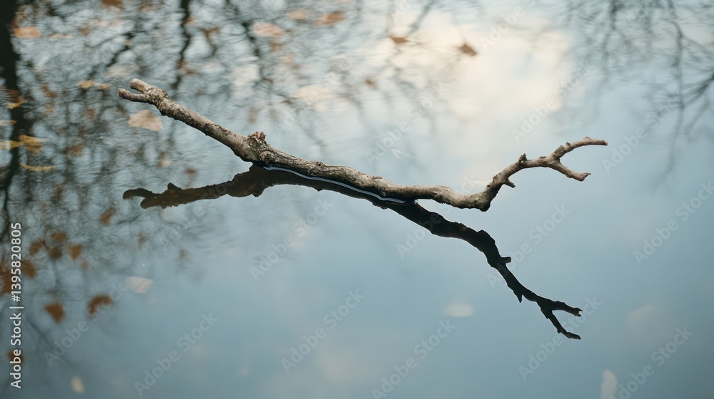 Branch reaching for the sky in misty forest Branch reaching for the sky in misty forest