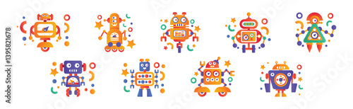 Colorful Robot and Cyborg with Limb Vector Set