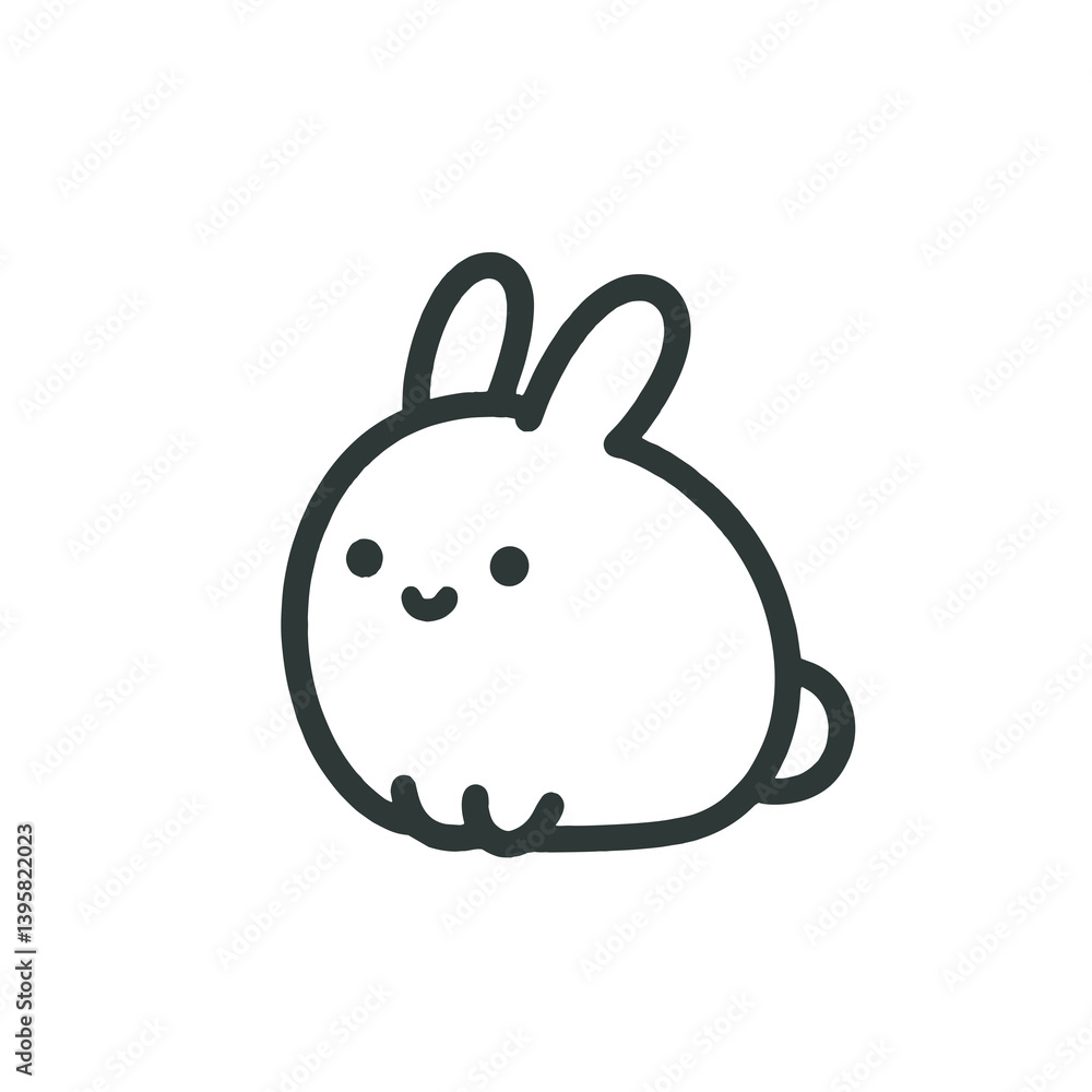 Cute happy rabbit outline portrait on white background with copy space Cute happy rabbit outline portrait on white background with copy space