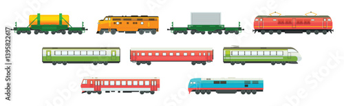 Wagon and Train as Railway Engine and Vehicle Vector Set