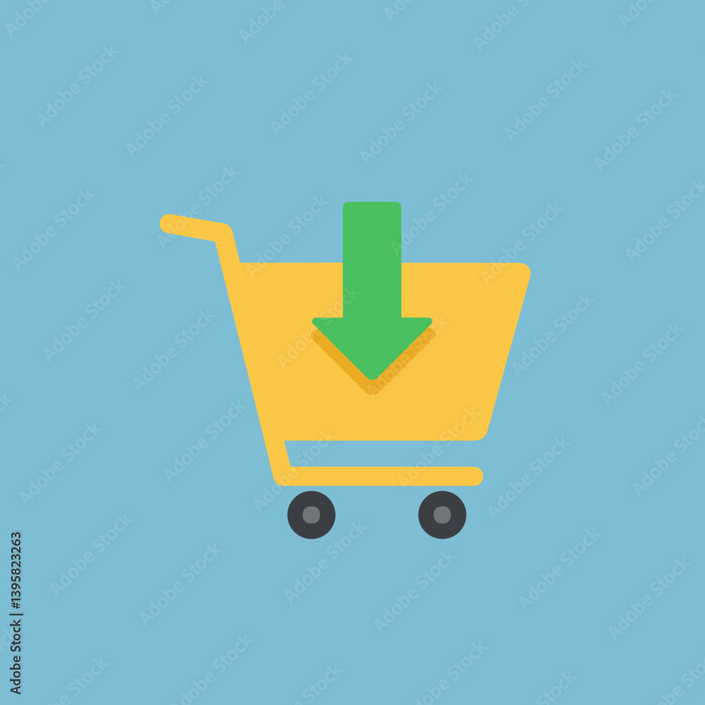 Shopping cart with downward arrow for price drop. Shopping cart with downward arrow for price drop.