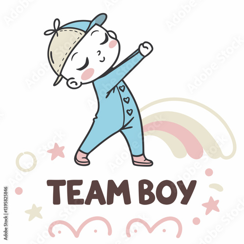 Cute Baby Boy Dabbing Cartoon Illustration With Pastel Rainbow Design