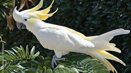 Majestic Sulphur-crested Cockatoo in Tropical Foliage