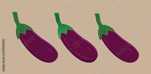 Three Purple Eggplant Drawing with green branch