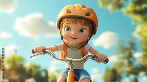 3d cartoon child on bike