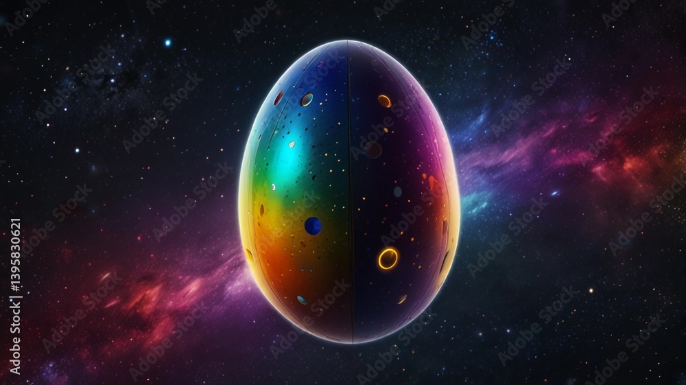 Obraz premium Pastel Egg Spaceship Piloted by Bunnies