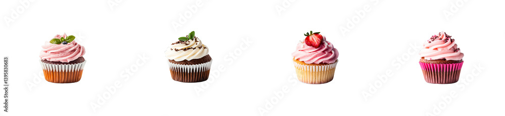 Colorful cupcakes on a clear background showcase variety Colorful cupcakes on a clear background showcase variety