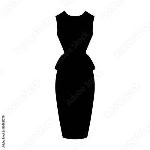 Elegant Black Sleeveless Pencil Dress with Peplum Waist Detail Fashion Illustration