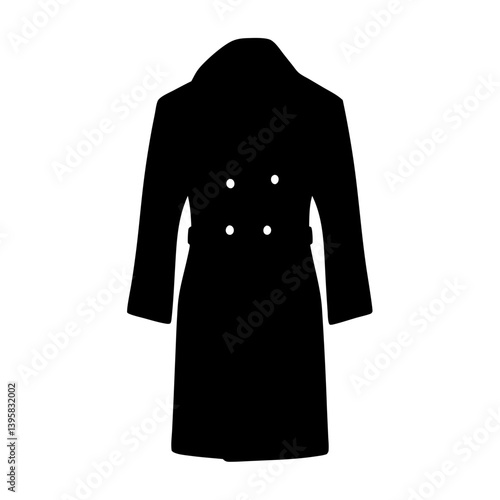 Black DoubleBreasted Overcoat Silhouette Fashion Icon Illustration