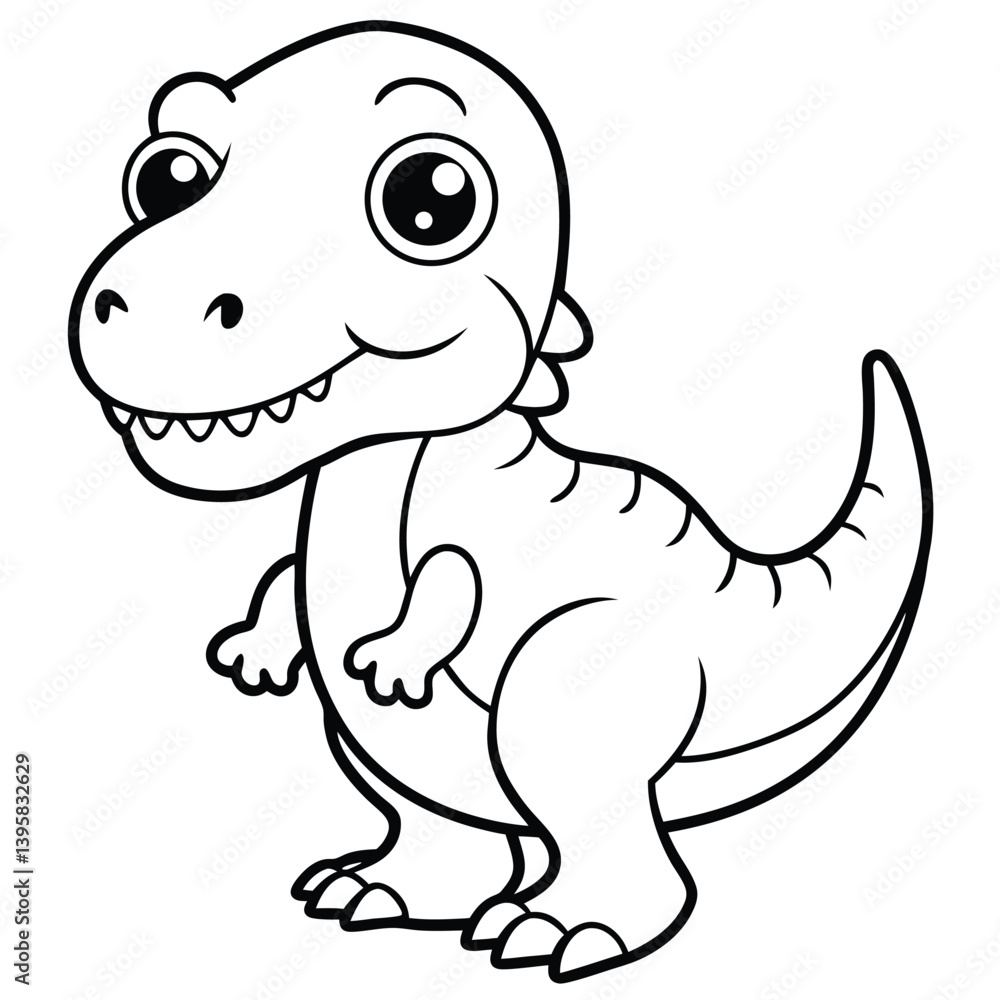Fototapeta premium Cute green baby dino is a funny cartoon reptile vector illustration of a happy dragon character