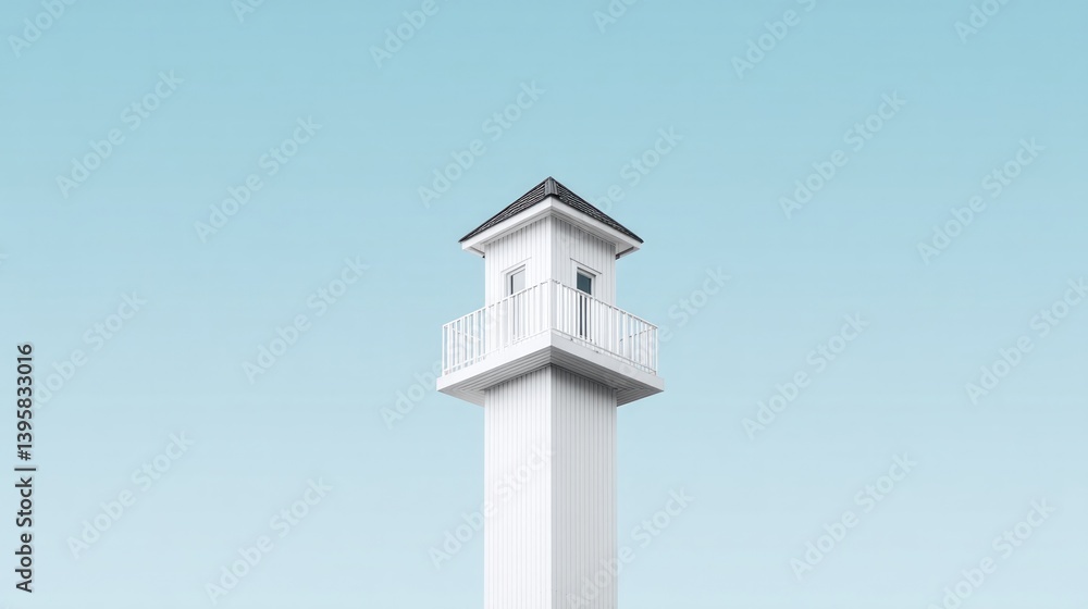 minimalistic and isolated watchtower stands tall against clear sky offering plenty of copy space