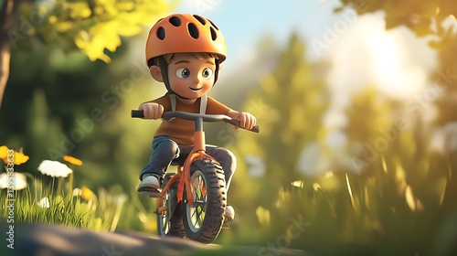 3d cartoon child on bike