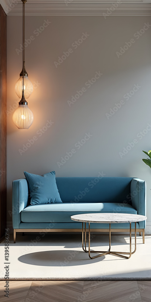 Light Blue Sofa in Modern Home Interior Mockup