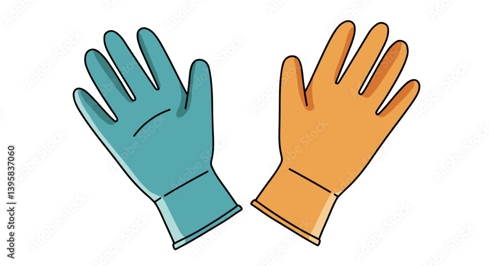 Obraz premium Colorful rubber gloves in teal and orange displayed together 