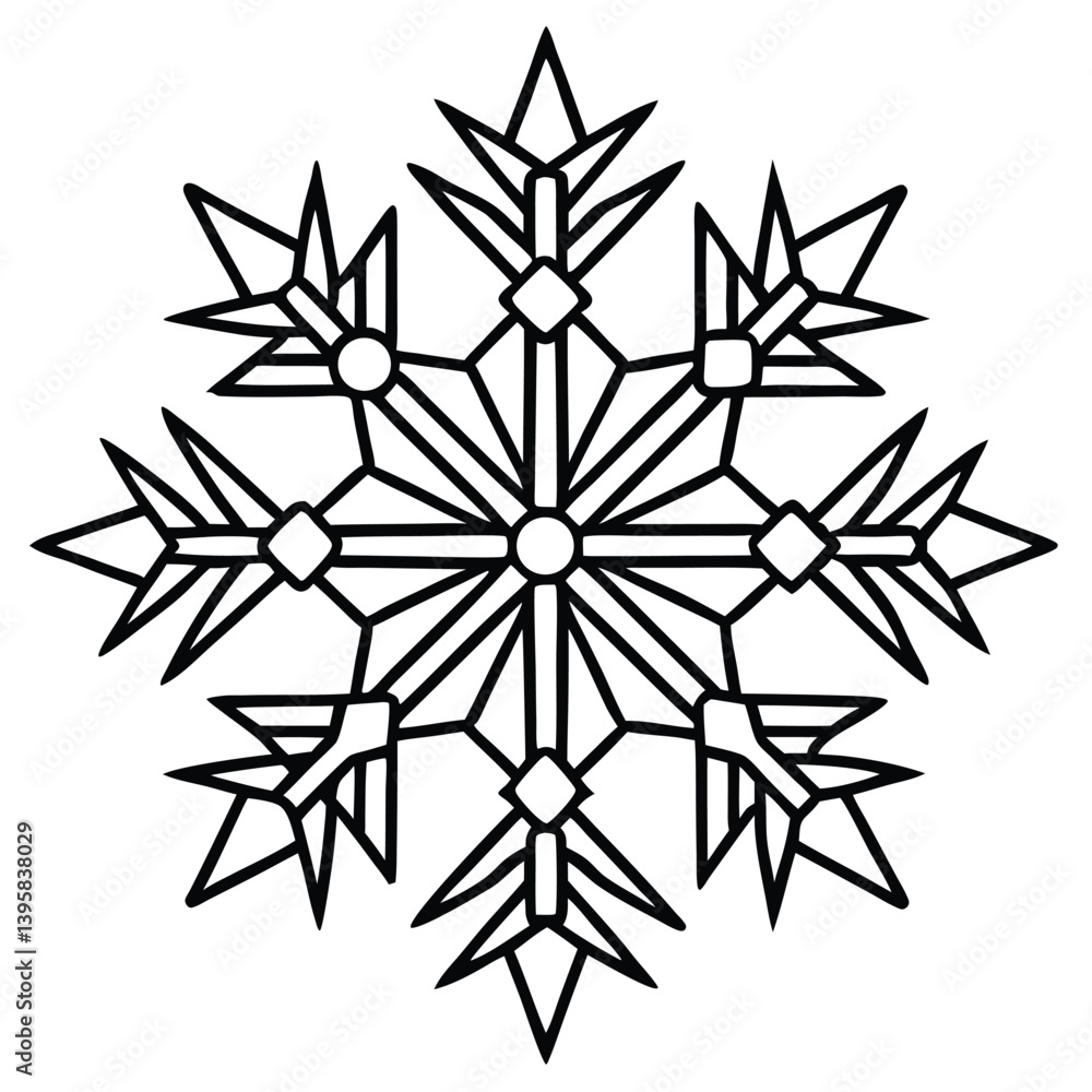 Snowflake vector illustration features a cold winter design of a crystal snowflake symbol on a black background Snowflake vector illustration features a cold winter design of a crystal snowflake symbol on a black background