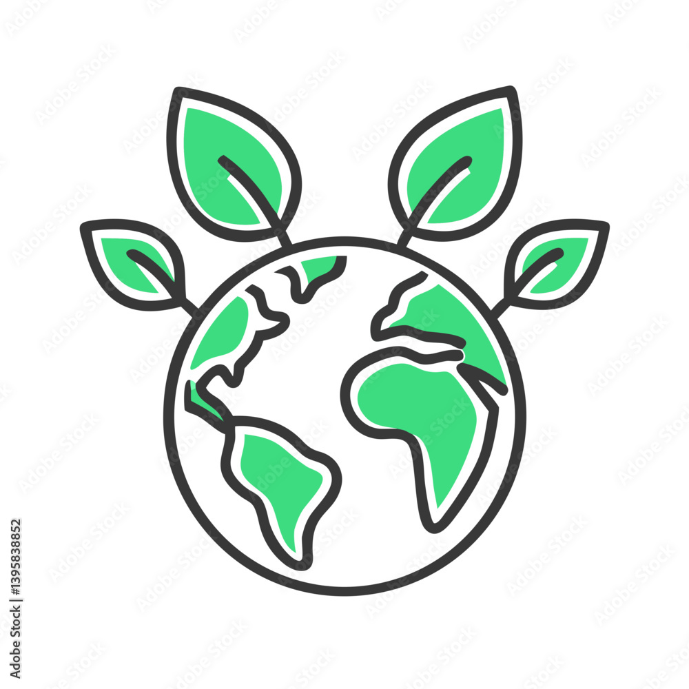 Globe with Leaves Representing Eco-Friendly Sustainability Globe with Leaves Representing Eco-Friendly Sustainability