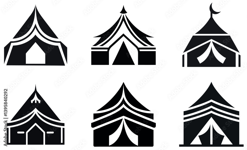 Obraz premium Black Silhouette of Tent Icons - Festival, Circus, and Event Design Set