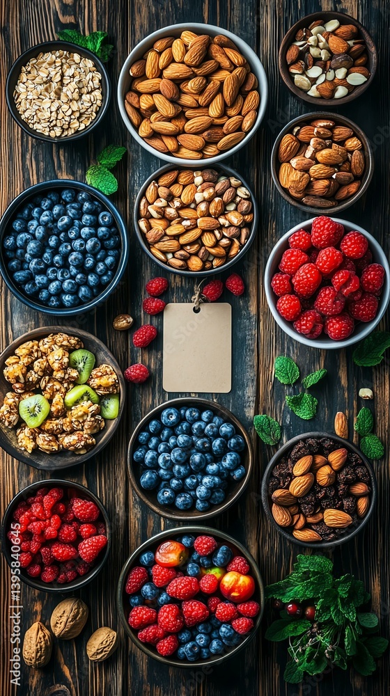 Fototapeta premium Healthy assortment of nuts and berries.