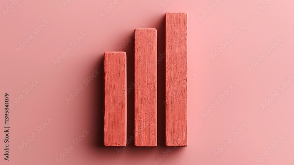 Three-Step Wooden Bars Progressing Upward on a Solid Background, Conveying Growth, Achievement, and Positive Trends in a Minimalist Composition.