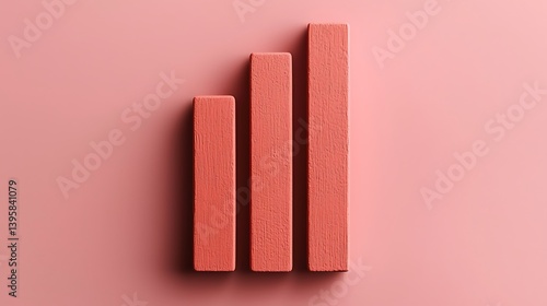 Obraz na płótnie Three-Step Wooden Bars Progressing Upward on a Solid Background, Conveying Growth, Achievement, and Positive Trends in a Minimalist Composition. w salonie