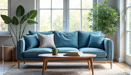 Obraz na płótnie Light Blue Sofa in Modern Home Interior Mockup w salonie