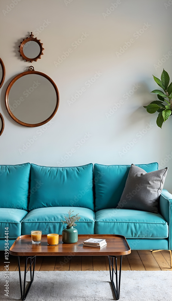 Light Blue Sofa in Modern Home Interior Mockup