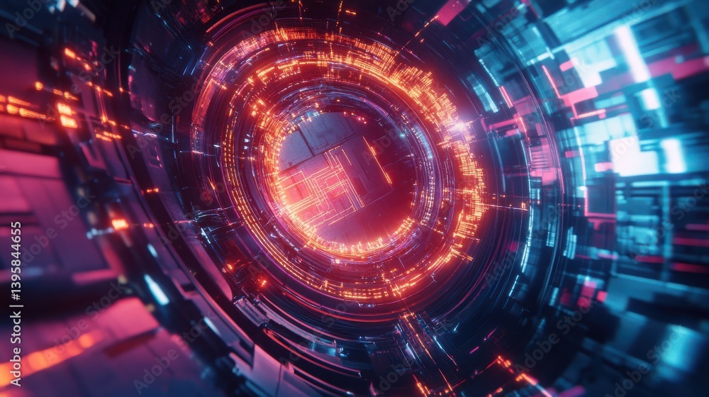 Obraz premium Futuristic Quantum Chip Glowing with Holographic Circuits
