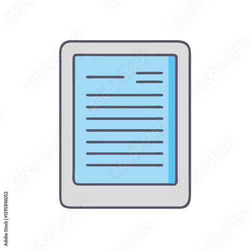 Illustration of digital tablet ebook reader with text lines for online reading and education app use