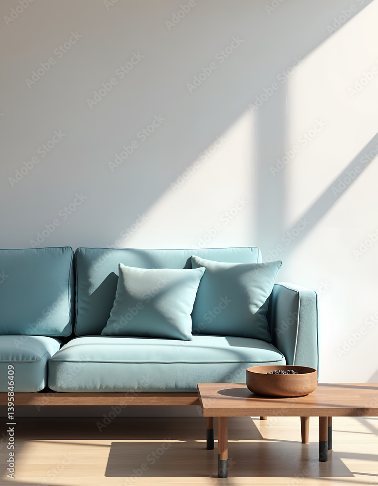 Light Blue Sofa in Modern Home Interior Mockup