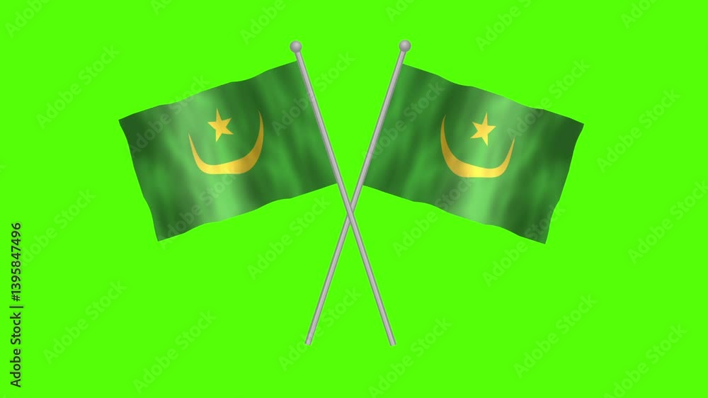Flag of Mauritania, Cross table flag of Mauritania on Green screen chroma key, Mauritania 3D Animation flag waving in the wind isolated on Green Background.
Flag of Mauritania, Cross table flag of Mauritania on Green screen chroma key, Mauritania 3D Animation flag waving in the wind isolated on Green Background.