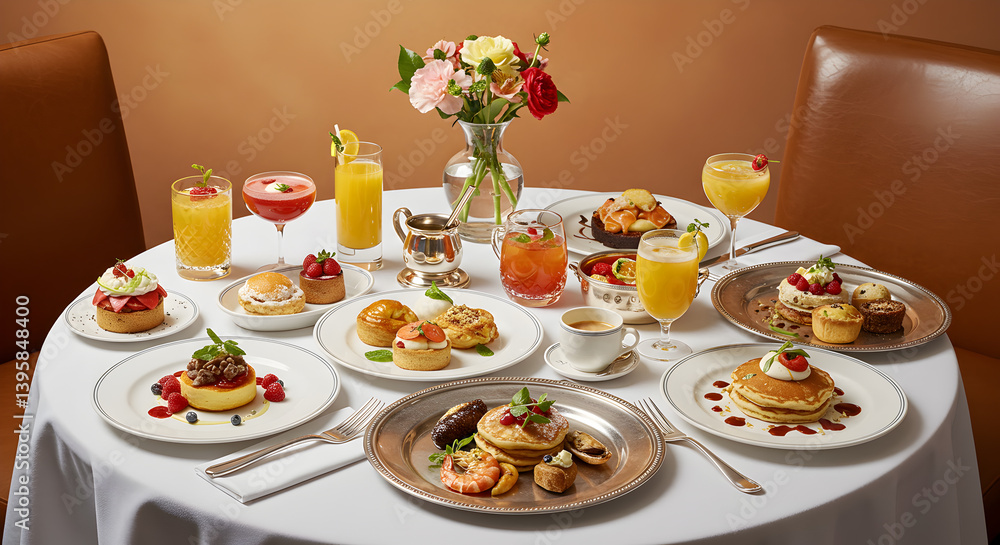 A Luxurious Brunch Display With Delicious Desserts And Elegant Setting