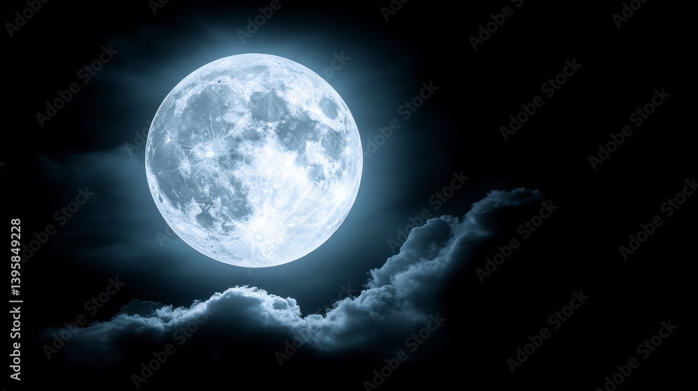 Full Moon Illuminates Night Sky with Soft Clouds Below It Full Moon Illuminates Night Sky with Soft Clouds Below It